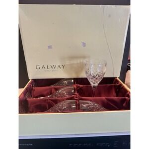 Galway Irish Crystal Tara Wine Goblets Set of 5 Lead Crystal Ireland Box